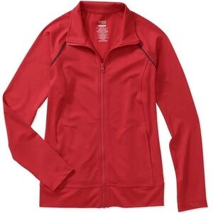 DANSKIN NOW SEMI FITTED WOMENS RAGLAN PIPED TRACK JACKET RED BLACK PIPING SMALL